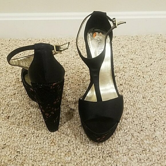 CHARLES BY CHARLES DAVID Size 9 Black Wedge Heels - Picture 1 of 6